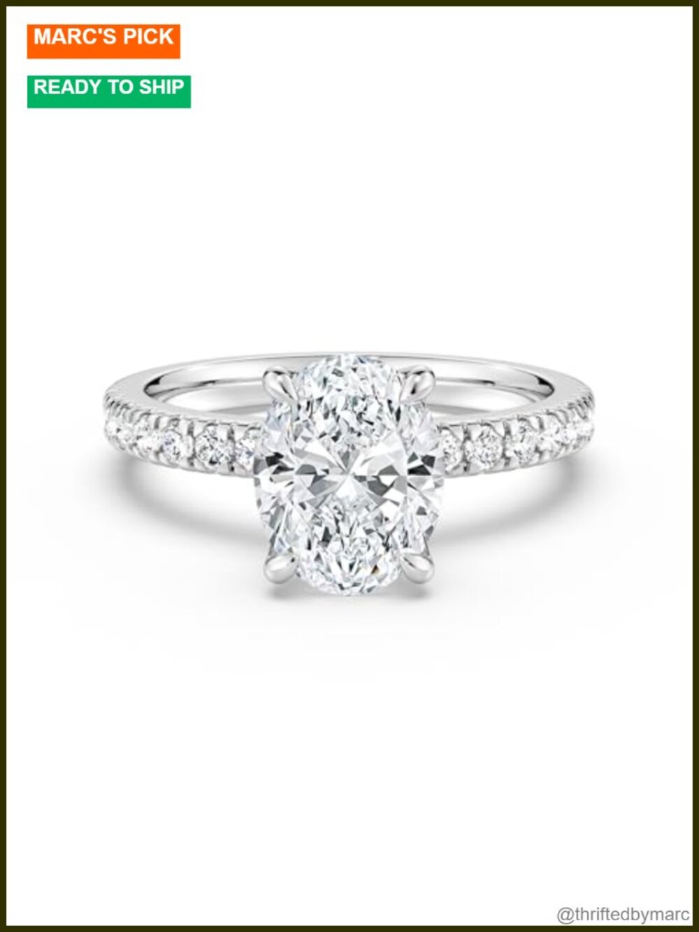 Oval Moissanite Engagement Ring 925 Sterling Silver Prong Set